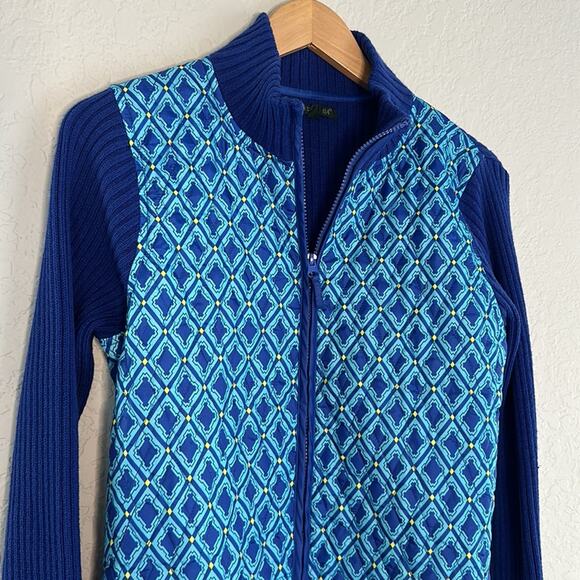 Blue Knit Sweater Quilted Vest Full Zip Front Nautical Preppy Coastal Yacht - Picture 2 of 7